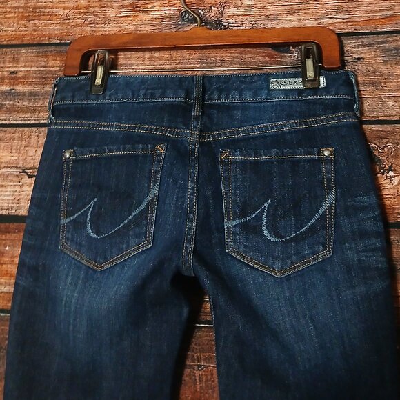 Express Jeans 2 Short Stella Boot Cut Low Rise Dark Wash Denim Stretch - Picture 5 of 8